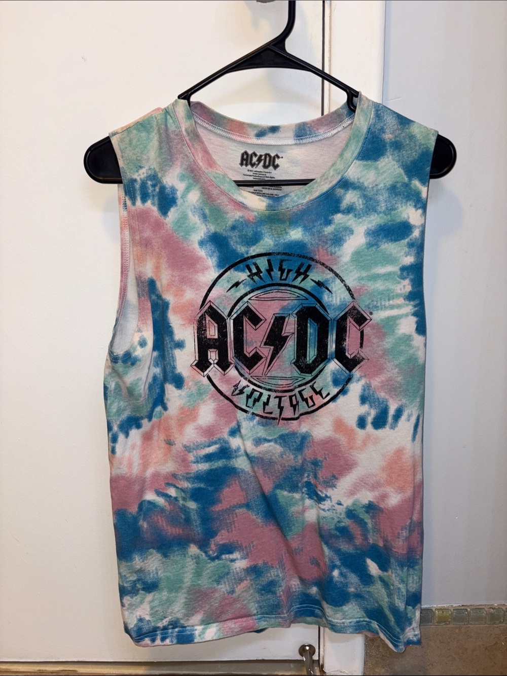 AC/DC Kids Tie-Dye Muscle Tank — Blue, Pink & Green